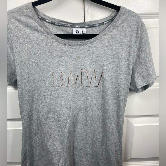 BMW Gray T-Shirt Woman’sLarge Rare Rose Gold BMW Button - Picture 1 of 8